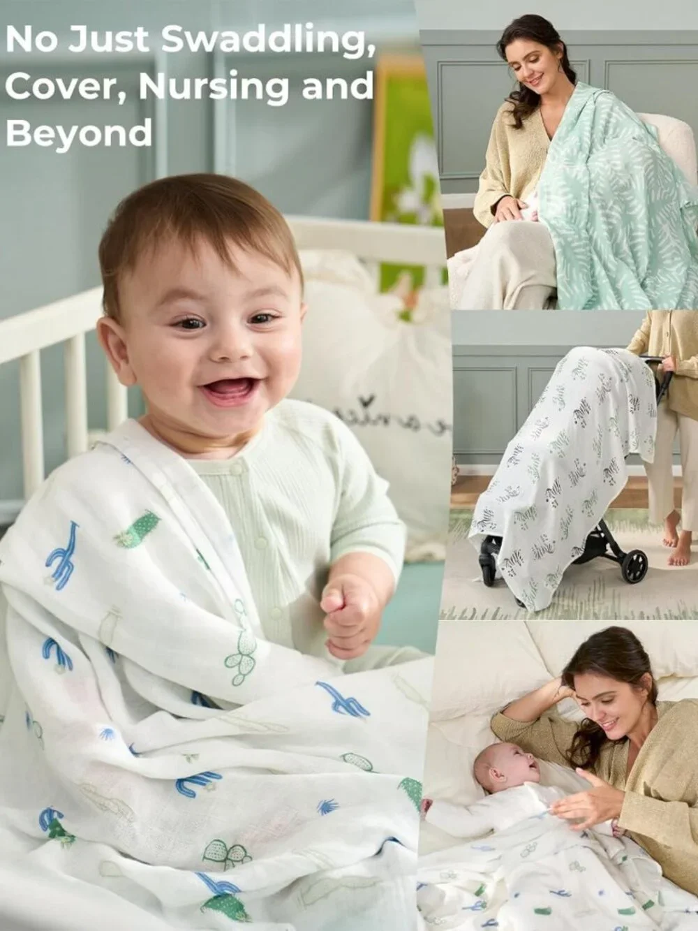 Large 4-Pack Muslin Swaddle Blankets, Breathable & Skin-Friendly Baby Gifts